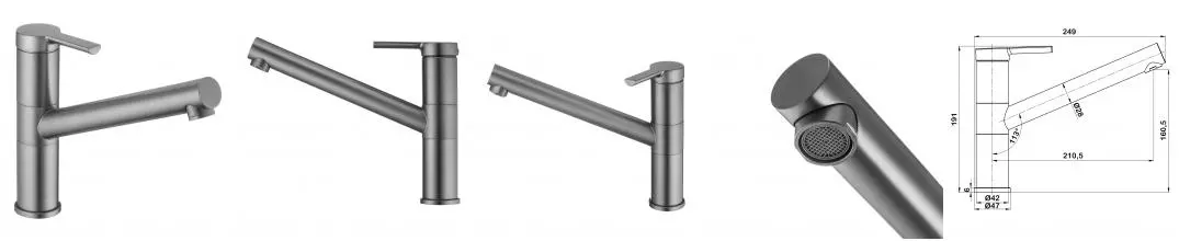 Смеситель для кухонной мойки «Swedbe» Selene 7042GT графит