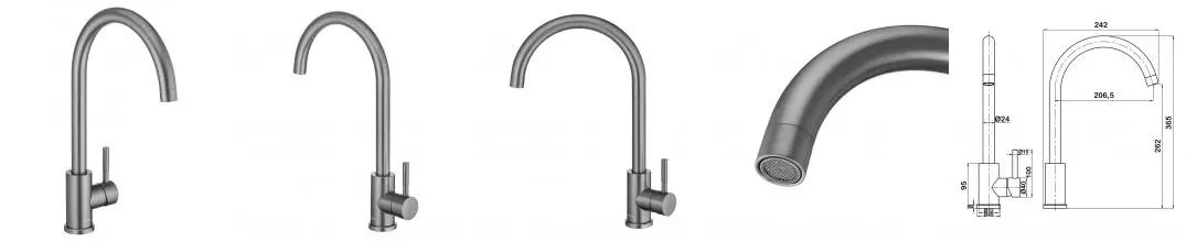 Смеситель для кухонной мойки «Swedbe» Selene 7441GT графит