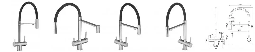 Смеситель для кухни с подключением к фильтру «Swedbe» Selene Plus 8443 нержавеющая сталь/чёрный