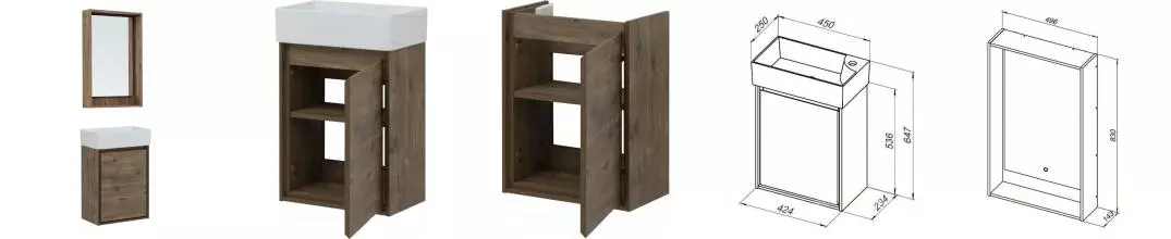 Мебель для ванной подвесная «Aquanet» Милан 45 дуб рустикальный