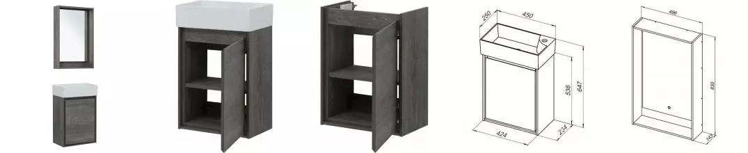 Мебель для ванной подвесная «Aquanet» Милан 45 дуб рошелье