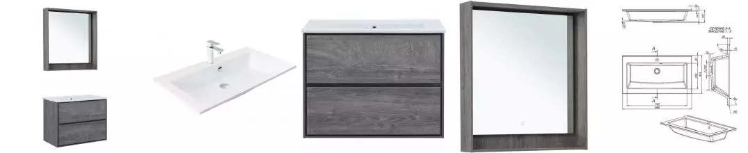 Мебель для ванной подвесная «Aquanet» Милан 85 дуб рошелье