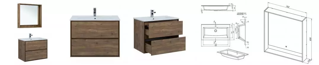 Мебель для ванной подвесная «Aquanet» Милан 85 дуб рустикальный