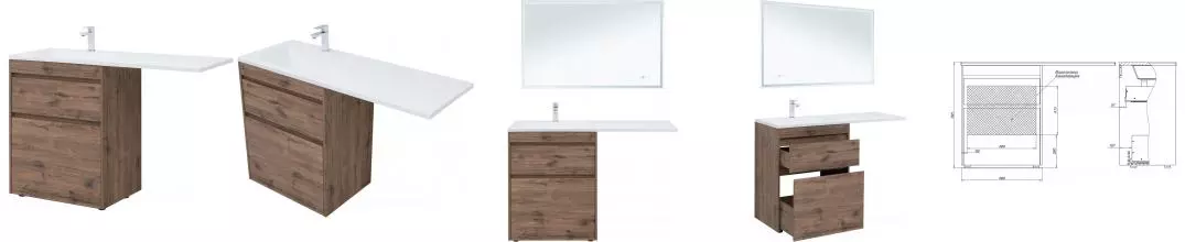 Тумба с раковиной под стиральную машину «Aquanet» Токио 68 (Даллас 130 левая) дуб веллингтон Тумба с раковиной под стиральную машину «Aquanet» Токио 68 (Даллас 130 левая) дуб веллингтон