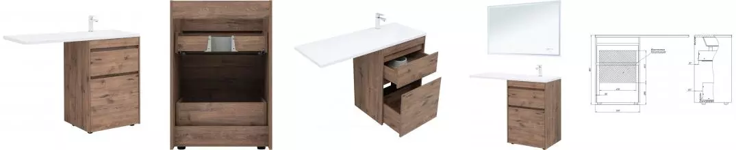 Тумба с раковиной под стиральную машину «Aquanet» Токио 58 (Даллас 120 правая) дуб веллингтон