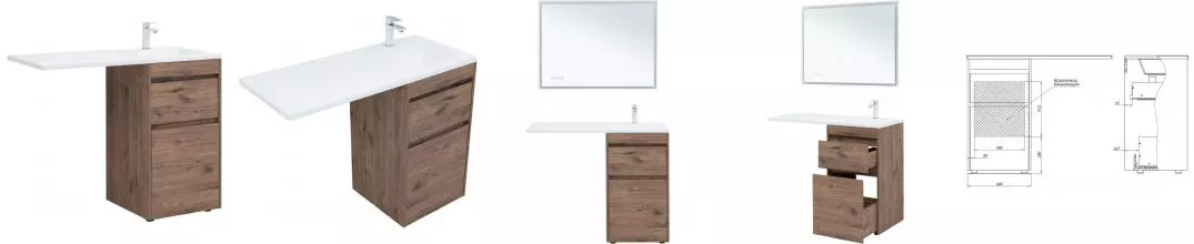 Тумба с раковиной под стиральную машину «Aquanet» Токио 48 (Даллас 110 правая) дуб веллингтон Тумба с раковиной под стиральную машину «Aquanet» Токио 48 (Даллас 110 правая) дуб веллингтон