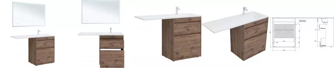 Мебель для ванной «Aquanet» Токио 130 дуб веллингтон левая/правая