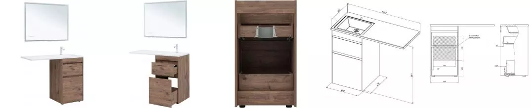 Мебель для ванной «Aquanet» Токио 110 дуб веллингтон левая/правая Мебель для ванной «Aquanet» Токио 110 дуб веллингтон левая/правая