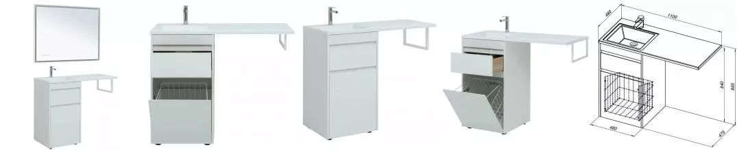 Мебель для ванной напольная не угловая «Aquanet» Токио 110 белая с корзиной левая/правая