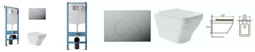 Комплект инсталляция с унитазом, крышкой и кнопкой смыва «Aqueduto» Esteta AQDS177 безободковый белый