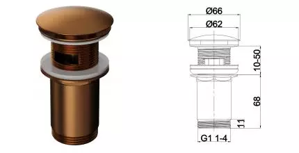 Донный клапан для раковины «Whitecross» A706CPB с механизмом Клик-Клак брашированная медь