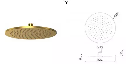 Верхний душ «Whitecross» Y Y1301GLB брашированное золото Верхний душ «Whitecross» Y Y1301GLB брашированное золото
