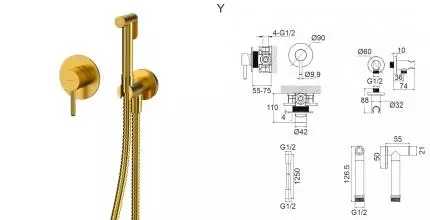 Смеситель с гигиеническим душем «Whitecross» Y SYSYBI1GLB брашированное золото