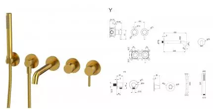 Смеситель для ванны с душем «Whitecross» Y YSET1240GLB брашированное золото
