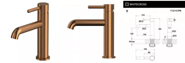 Смеситель для раковины «Whitecross» Y Y1211CPB брашированная медь Смеситель для раковины «Whitecross» Y Y1211CPB брашированная медь