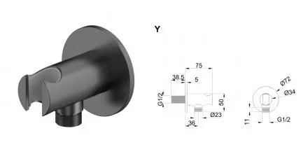 Подключение для душевого шланга «Whitecross» Y Y1015AT с держателем для лейки антрацит