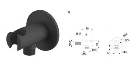 Подключение для душевого шланга «Whitecross» Y Y1015BL с держателем для лейки чёрное матовое