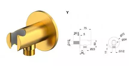 Подключение для душевого шланга «Whitecross» Y Y1015GLB с держателем для лейки брашированное золото