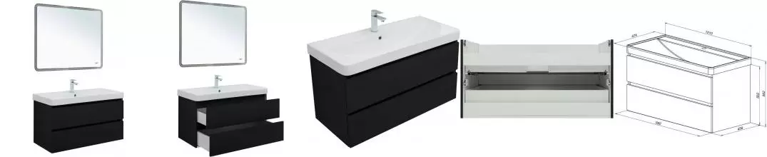 Мебель для ванной подвесная «Aquanet» Вега 2.0 100 чёрная Мебель для ванной подвесная «Aquanet» Вега 2.0 100 чёрная