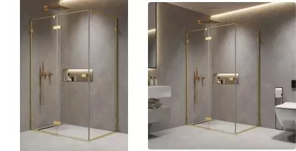 Душевой угол-ограждение «AQUAme» AQM7408-3-10/AQM7409-3-8 100/80 прямоугольный прозрачный/шлифованное золото без поддона универсальный Душевой угол-ограждение «AQUAme» AQM7408-3-10/AQM7409-3-8 100/80 прямоугольный прозрачный/шлифованное золото без поддона универсальный