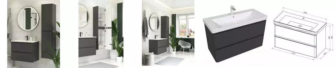 Мебель для ванной подвесная «Aquanet» Эмбер 105 чёрный матовый Мебель для ванной подвесная «Aquanet» Эмбер 105 чёрный матовый