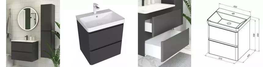 Мебель для ванной подвесная «Aquanet» Эмбер 60 чёрный матовый Мебель для ванной подвесная «Aquanet» Эмбер 60 чёрный матовый