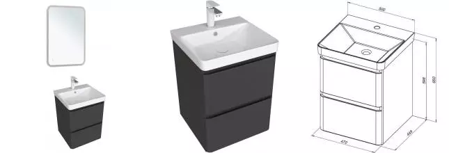 Мебель для ванной подвесная «Aquanet» Эмбер 50 чёрный матовый Мебель для ванной подвесная «Aquanet» Эмбер 50 чёрный матовый