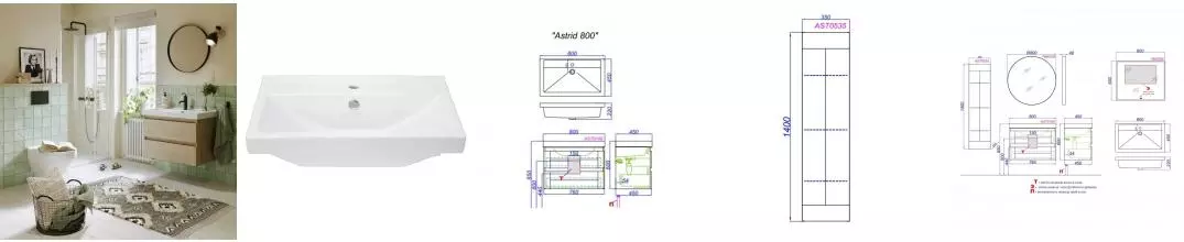 Мебель для ванной подвесная «Aqwella» Astrid 80 дуб Давос Мебель для ванной подвесная «Aqwella» Astrid 80 дуб Давос