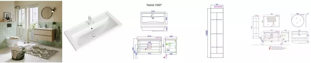 Мебель для ванной подвесная «Aqwella» Astrid 100 дуб Давос