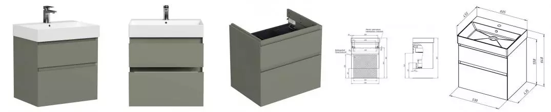 Тумба с раковиной «Allen Brau» Infinity 60 (Slim Synergy 60) подвесная олива матовая