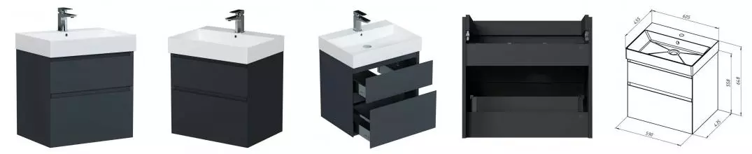 Тумба с раковиной «Allen Brau» Infinity 60 (Slim Synergy 60) подвесная антрацит матовая