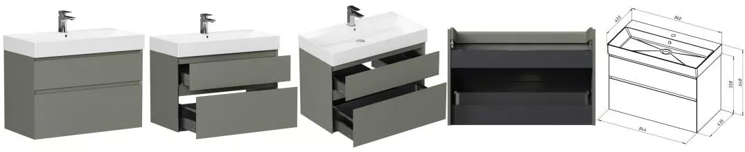 Тумба с раковиной «Allen Brau» Infinity 85 (Slim Synergy 85) подвесная олива матовая