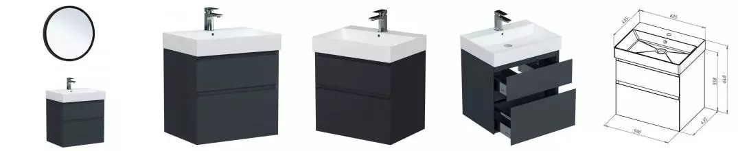 Мебель для ванной подвесная «Allen Brau» Infinity 60 антрацит матовая