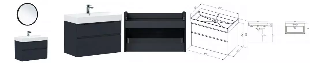 Мебель для ванной подвесная «Allen Brau» Infinity 85 антрацит матовая