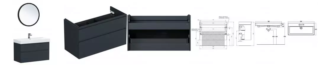 Мебель для ванной подвесная «Allen Brau» Infinity 100 антрацит матовая