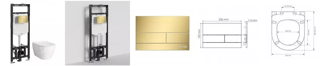 Комплект инсталляция с унитазом, крышкой и кнопкой смыва «WasserKRAFT» Alme 15TLT.010.ME.MG04.H002 безободковый белый Комплект инсталляция с унитазом, крышкой и кнопкой смыва «WasserKRAFT» Alme 15TLT.010.ME.MG04.H002 безободковый белый