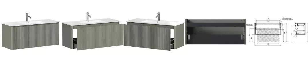 Тумба с раковиной «Allen Brau» Gravity 120 с фрезеровкой (Paris 120) подвесная олива матовая