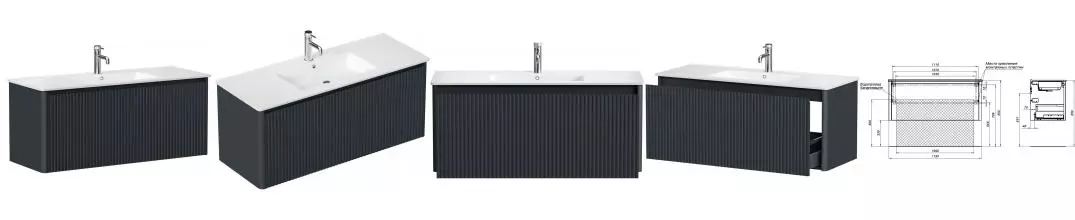 Тумба с раковиной «Allen Brau» Gravity 120 с фрезеровкой (Paris 120) подвесная антрацит матовая