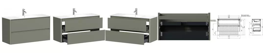 Тумба с раковиной «Allen Brau» Gravity 120 с 2 ящиками (Paris 120) подвесная олива матовая