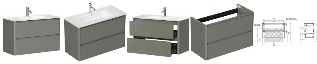 Тумба с раковиной «Allen Brau» Gravity 100 с 2 ящиками (Paris 100) подвесная олива матовая Тумба с раковиной «Allen Brau» Gravity 100 с 2 ящиками (Paris 100) подвесная олива матовая