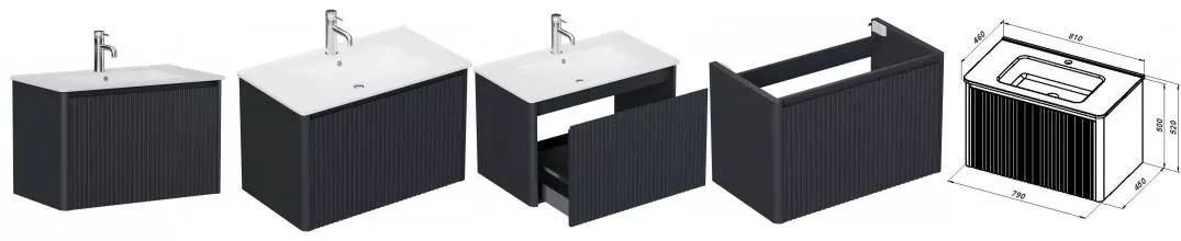 Тумба с раковиной «Allen Brau» Gravity 80 с фрезеровкой (Paris 80) подвесная антрацит матовая