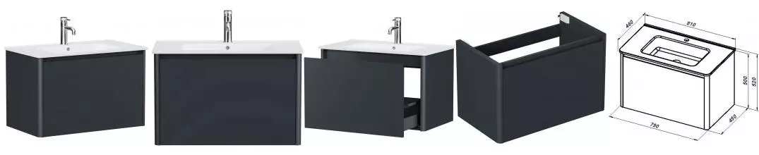 Тумба с раковиной «Allen Brau» Gravity 80 (Paris 80) подвесная антрацит матовая