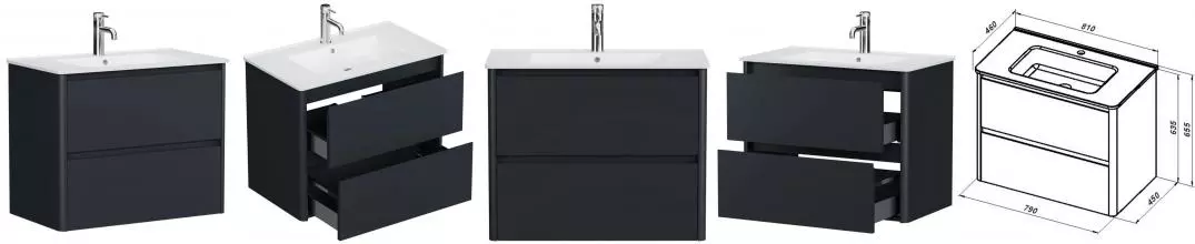 Тумба с раковиной «Allen Brau» Gravity 80 с 2 ящиками (Paris 80) подвесная антрацит матовая