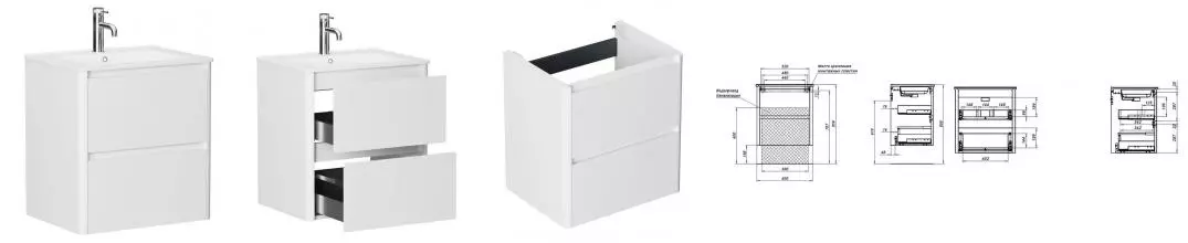 Тумба с раковиной «Allen Brau» Gravity 60 с 2 ящиками (Paris 60) подвесная белая матовая