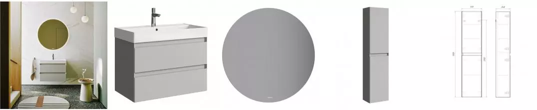 Мебель для ванной подвесная «Aqwella» Geometria 81 с ящиками серый туман