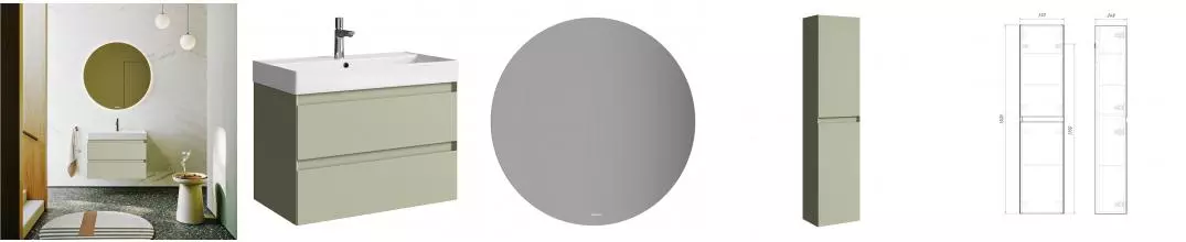 Мебель для ванной подвесная «Aqwella» Geometria 81 с ящиками шалфей зелёный