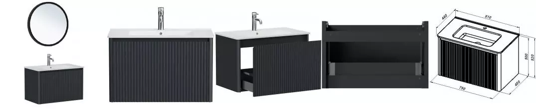 Мебель для ванной подвесная «Allen Brau» Gravity 80 с фрезеровкой антрацит матовая