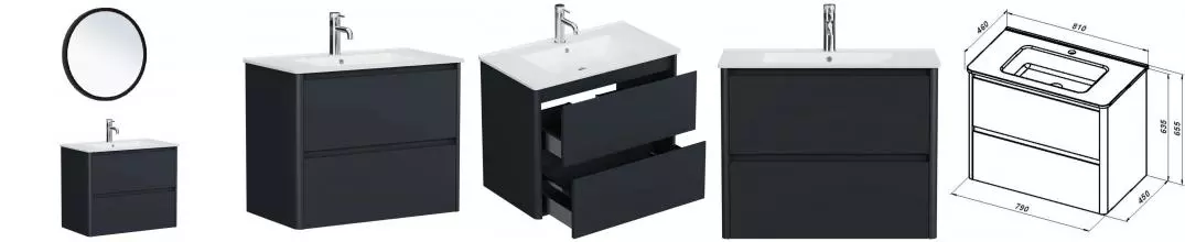 Мебель для ванной подвесная «Allen Brau» Gravity 80 с 2 ящиками антрацит матовая