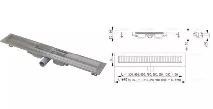 Душевой лоток «AlcaPlast» APZ101 300 Low боковой выпуск хром без решетки