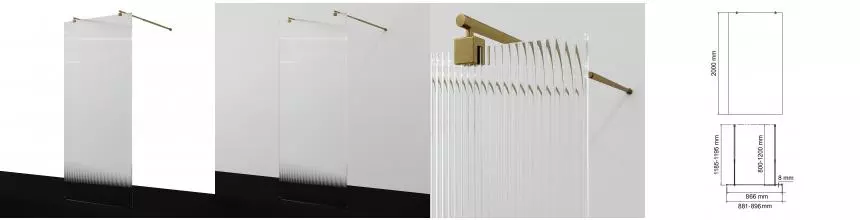 Душевая перегородка «WasserKRAFT» Vechte 60W39BG-FL 90/200 рифленая/матовое золото